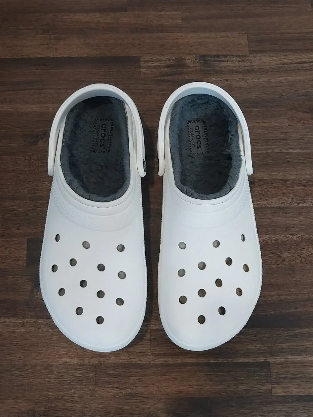 CROCS Solid White Clogs Men 12 Classic Fleece Lined Comfort Casual Slip On Shoes